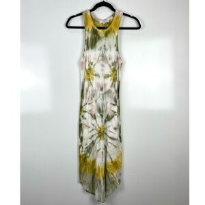 Young Fabulous and Broke Sleeveless Robbie Tank Midi Dress Green Tie Dye Ribbed